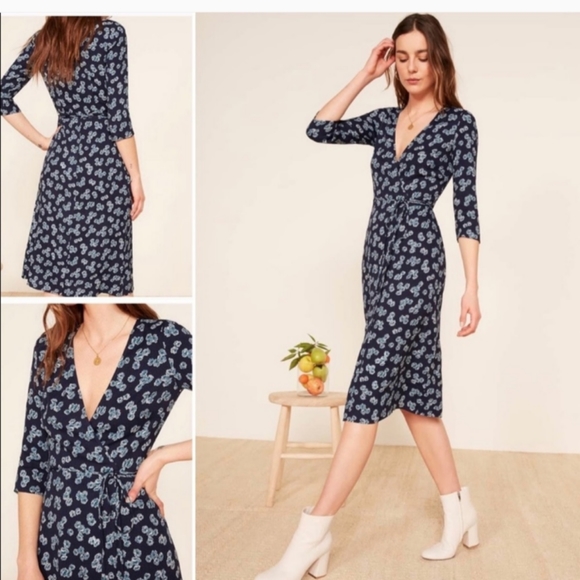 Reformation Dresses & Skirts - Reformation "Carrie" Wrap Blue Floral Dress